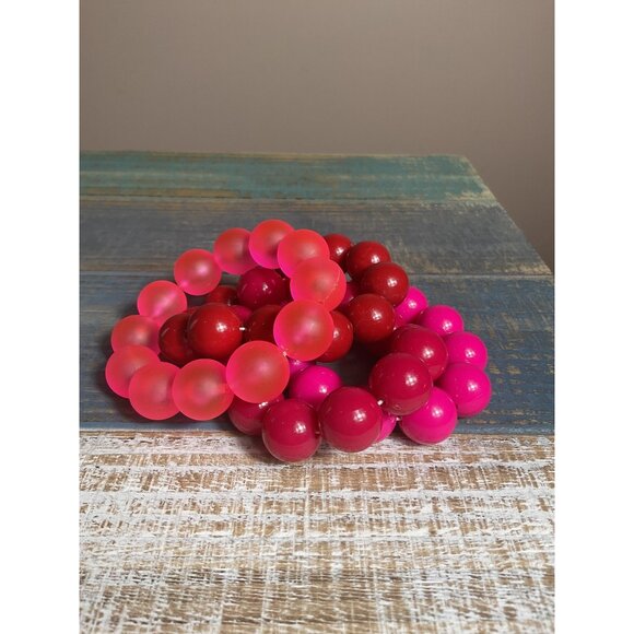 Set Of 4 Chunky Beaded Bracelets Neon Pink Red & Frosted Pink - Picture 1 of 9